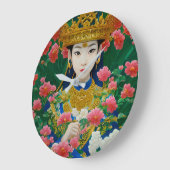 Stijl Abstract Aziatisch meisje met bloemen Grote Klok (Hoek)