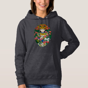 Stijl Abstract Aziatisch meisje met bloemen Hoodie