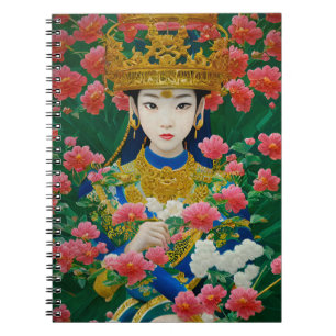  Stijl Abstract Aziatisch meisje met bloemen Notitieboek