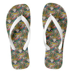  Stijl Abstract Aziatisch meisje met bloemen Teenslippers