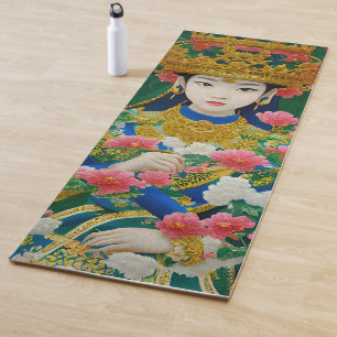Stijl Abstract Aziatisch meisje met bloemen Yogamat