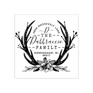 stijl Antler Horns Bloemen Adres Rubberstempel