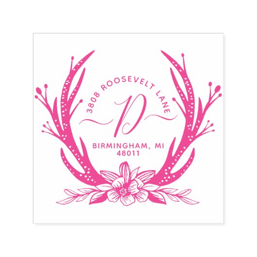  stijl Antler Horns Floral Monogram Adres Zelfinktende Stempel (Design)