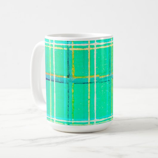  stijl Aqua Green Plaid Mok Cup (Voorkant links)