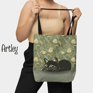 stijl Art Nouveau Rusting Black Cat Floral Draagtas