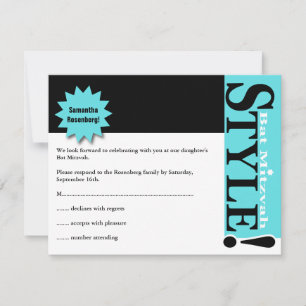 Stijl! Bat Mitzvah Magazine RSVP Reply Card Blauwg Kaartje