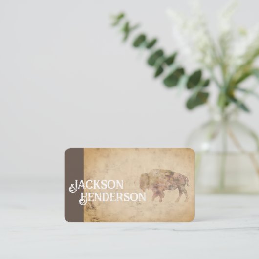 stijl bison art bruin rustiek visitekaartje (Staand voorkant)