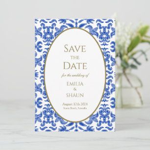 -stijl Blauw Italiaans Bruiloft Save the Date Kaart