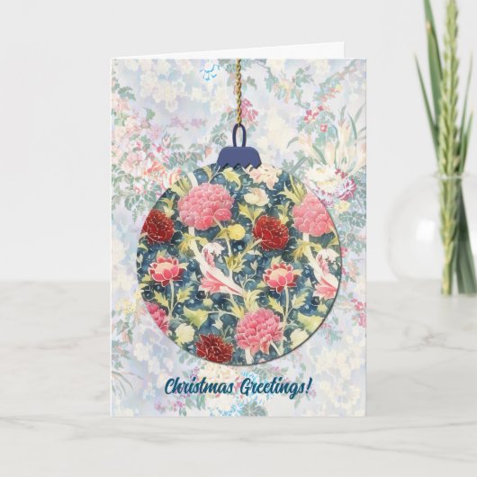  Stijl Blauwe Bloemen Kerst Ornament Art Kaart (Voorkant)