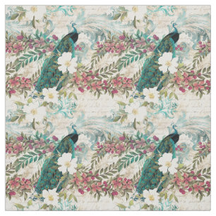  stijl Blauwgroen pacock en roze Floral Stof