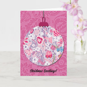 Stijl Bloemen Kerst Ornament Art Pink Kaart
