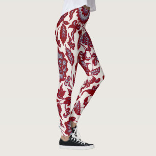  Stijl Bloemen Rood en Blauw Art Leggings