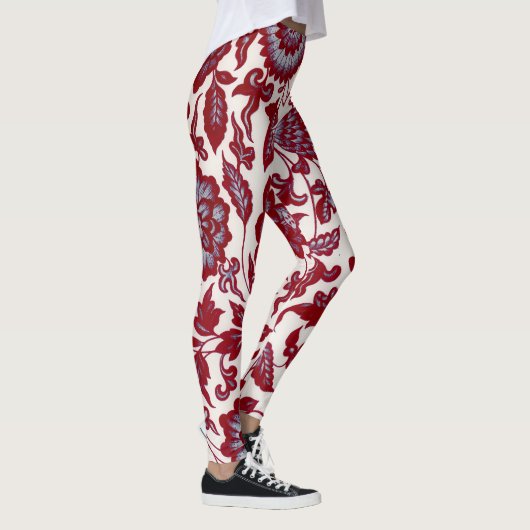  Stijl Bloemen Rood en Blauw Art Leggings (Rechts)