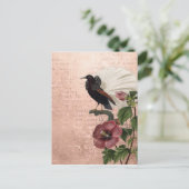  stijl botanisch en vogel op roze briefkaart (Staand voorkant)