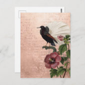  stijl botanisch en vogel op roze briefkaart (Voorkant / Achterkant)