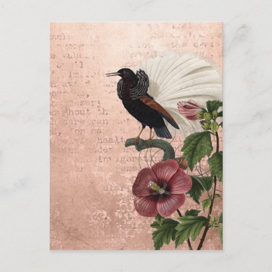 stijl botanisch en vogel op roze briefkaart (Voorkant)