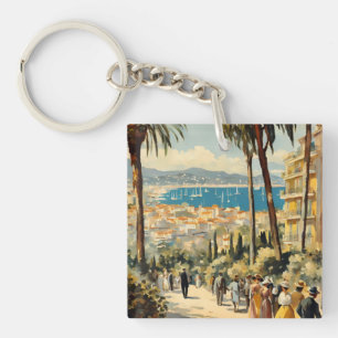  stijl Cannes Franse reizen Waterverf Sleutelhanger