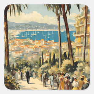  stijl Cannes Franse reizen Waterverf Vierkante Sticker