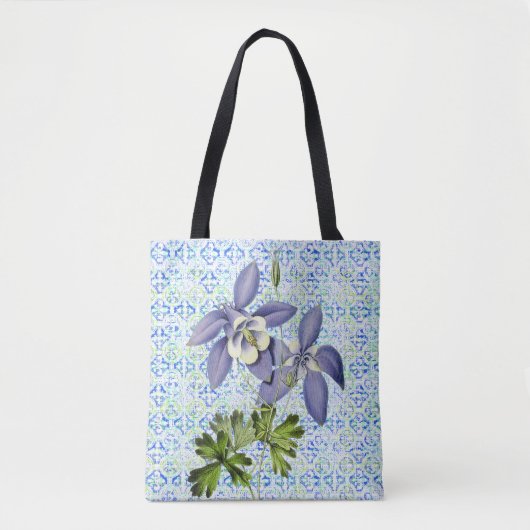  stijl Columbine Blue Flowers Canvas tas (Voorkant)