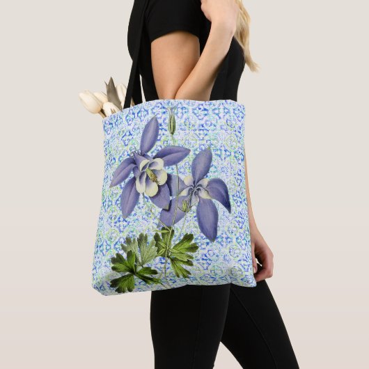  stijl Columbine Blue Flowers Canvas tas (Dichtbij)