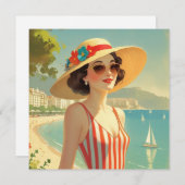  stijl Cote d'Azur Beach Girl Flat Kaart (Voorkant / Achterkant)