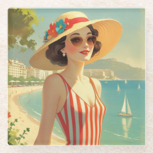 stijl Cote d'Azur Beach Girl Glazen Onderzetter