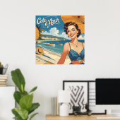  stijl Cote d'Azur Beach Girl Poster (Thuiskantoor)