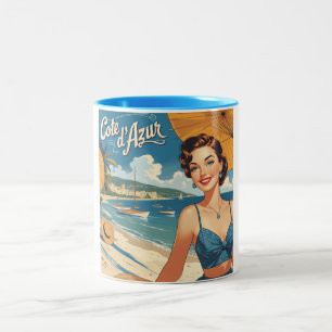 stijl Cote d'Azur Beach Girl Tweekleurige Koffiemok