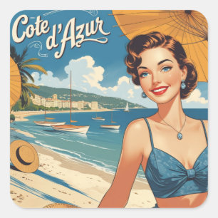 stijl Cote d'Azur Beach Girl Vierkante Sticker
