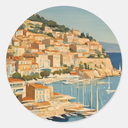  stijl Cote d'Azur Franse Reis Waterverf Ronde Sticker (Voorkant)