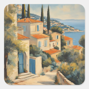 stijl Cote d'Azur Franse Reis Waterverf Vierkante Sticker
