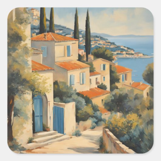 stijl Cote d'Azur Franse Reis Waterverf Vierkante Sticker (Voorkant)