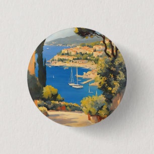 stijl Cote d'Azur Franse reizen schilderij Ronde Button 3,2 Cm