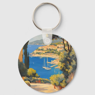  stijl Cote d'Azur Franse reizen schilderij Sleutelhanger