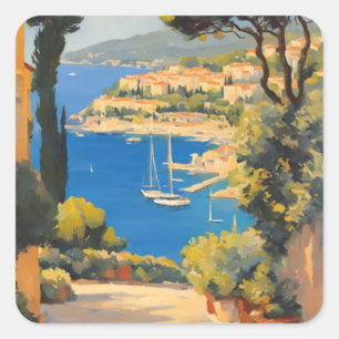 stijl Cote d'Azur Franse reizen schilderij Vierkante Sticker