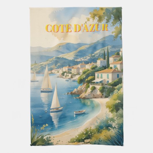 stijl Cote d'Azur Franse reizen Theedoek (Verticaal)