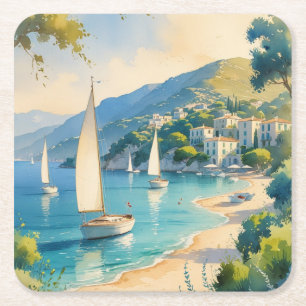 stijl Cote d'Azur Franse reizen Vierkante Kartonnen Onderzetter