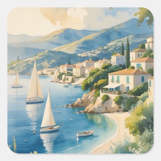  stijl Cote d'Azur Franse reizen Vierkante Sticker (Voorkant)
