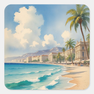 stijl Cote d'Azur Franse reizen Vierkante Sticker