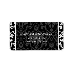 Stijl - Damask zwart op wit adreslabel Etiket