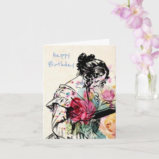  stijl Dame-lezen Boek Birthday Kaart (Orchidee)