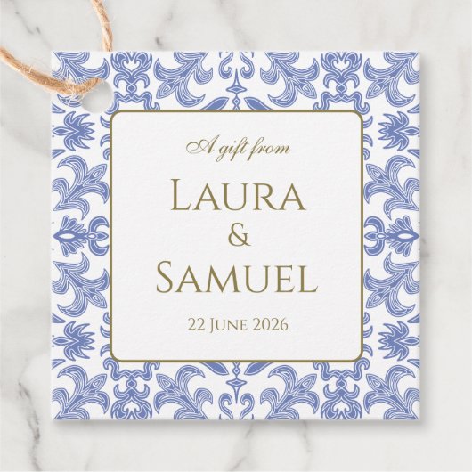 -stijl Dusty Blue Patterned Bedankjes Labels (Voorkant)