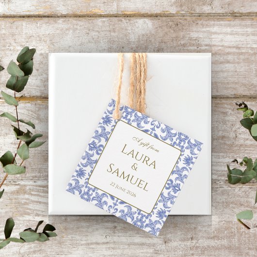 -stijl Dusty Blue Patterned Bedankjes Labels