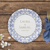 -stijl Dusty Blue Patterned Bruiloft Papieren Bordje