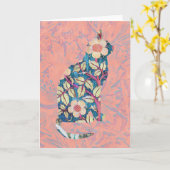 stijl Floral Cat Silhouette Art Kaart (Gele Bloem)