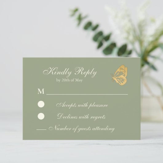  stijl Floral Sage en crème RSVP Card (Staand voorkant)