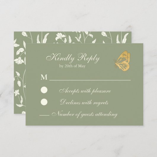 stijl Floral Sage en crème RSVP Card (Voorkant / Achterkant)
