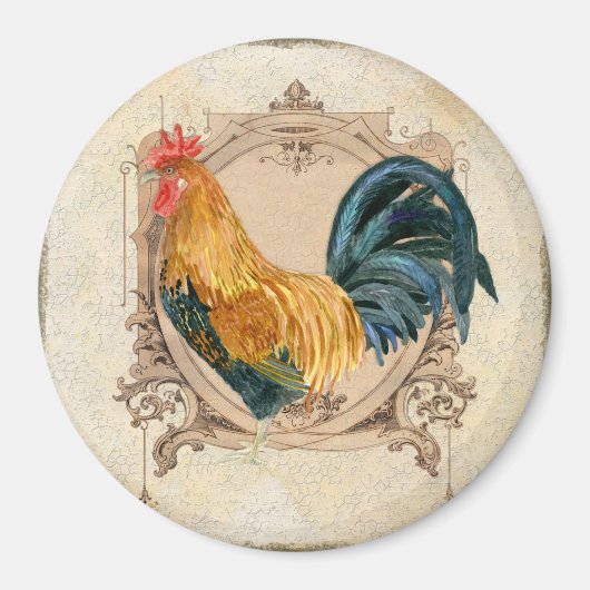 stijl Frans land Rustic Barn Rooster Magneet (Voorkant)