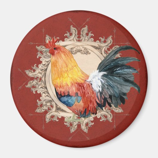 stijl Frans land Rustic Barn Rooster Magneet (Voorkant)