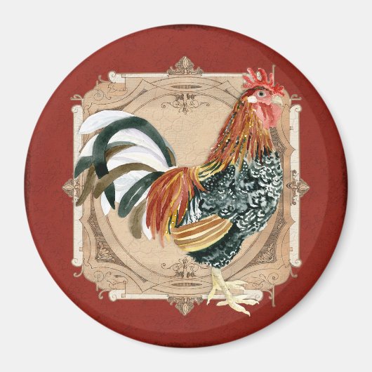  stijl Frans land Rustic Barn Rooster Magneet (Voorkant)